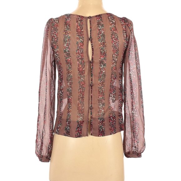 BCBGeneration Long Sleeve BoHo Sheer Puff Sleeve Button Down Back Blouse SZ XXS - Picture 2 of 6